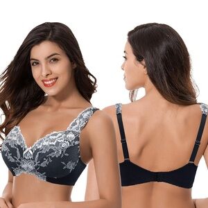 Curve Muse 38D Unlined Wireless Floral Lace Full Coverage Bra